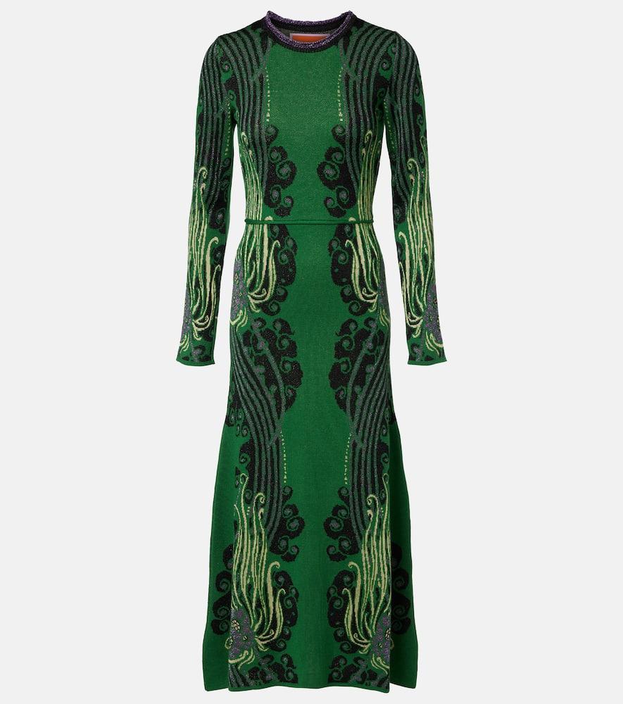 la doublej bee jacquard midi dress