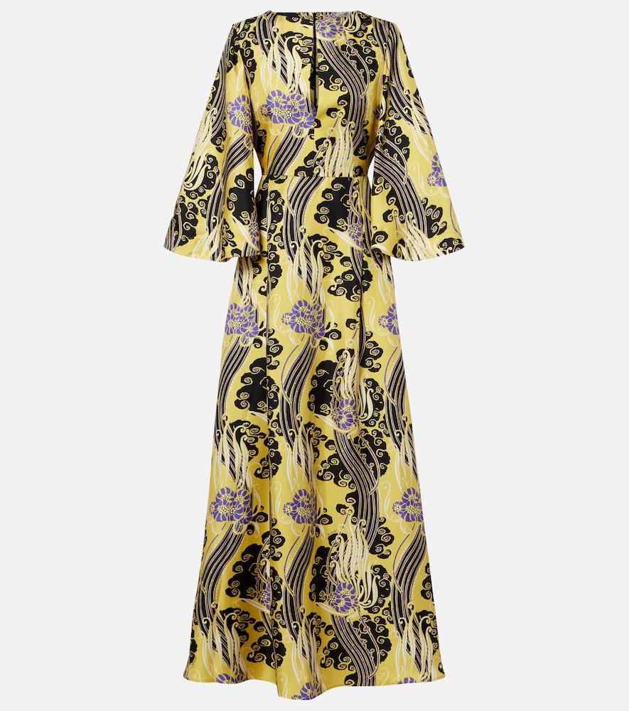la doublej belle cutout printed silk maxi dress