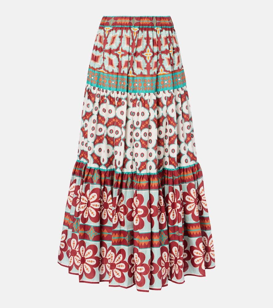 la doublej big printed tiered cotton maxi skirt