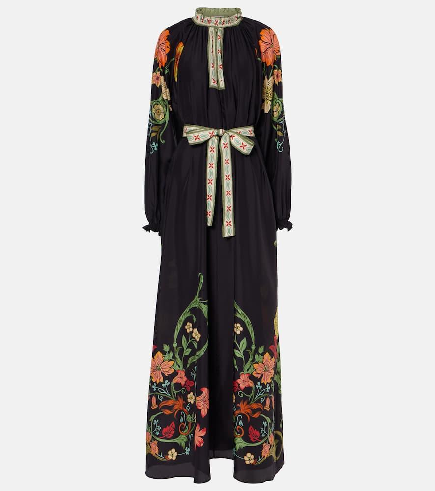 la doublej cerere floral silk voile maxi dress