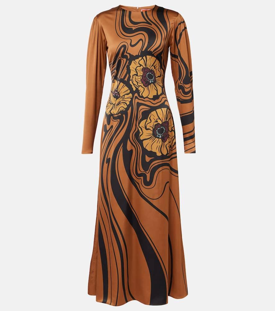 la doublej clingy swing floral satin maxi dress