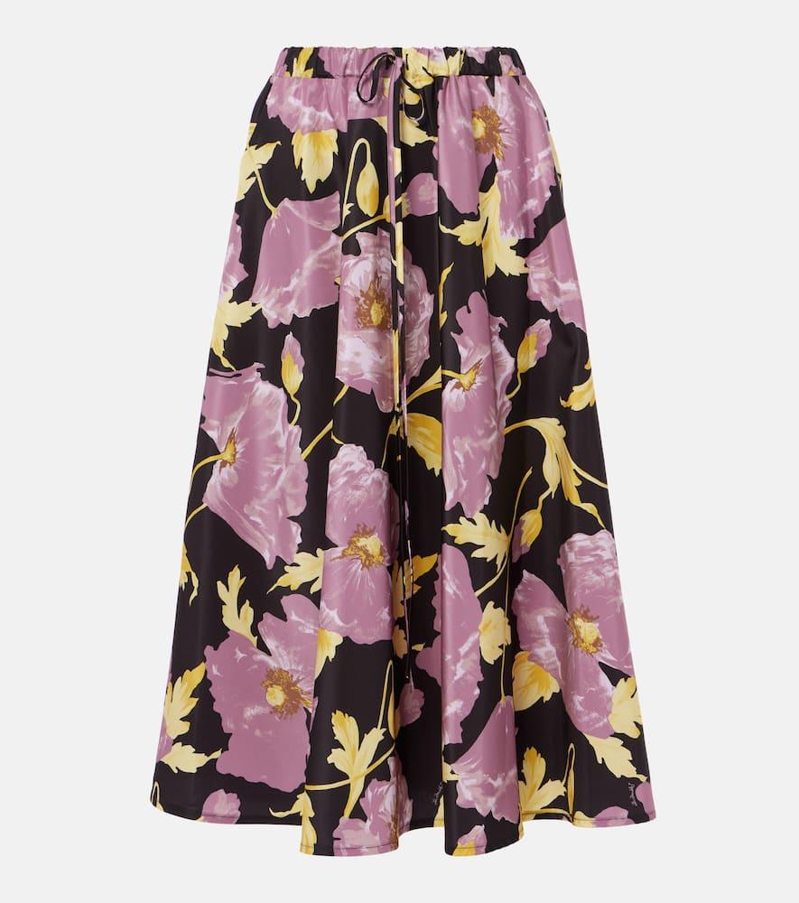 la doublej floral faille midi skirt