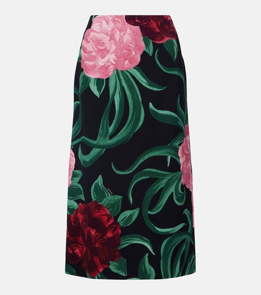 la doublej floral satin pencil skirt