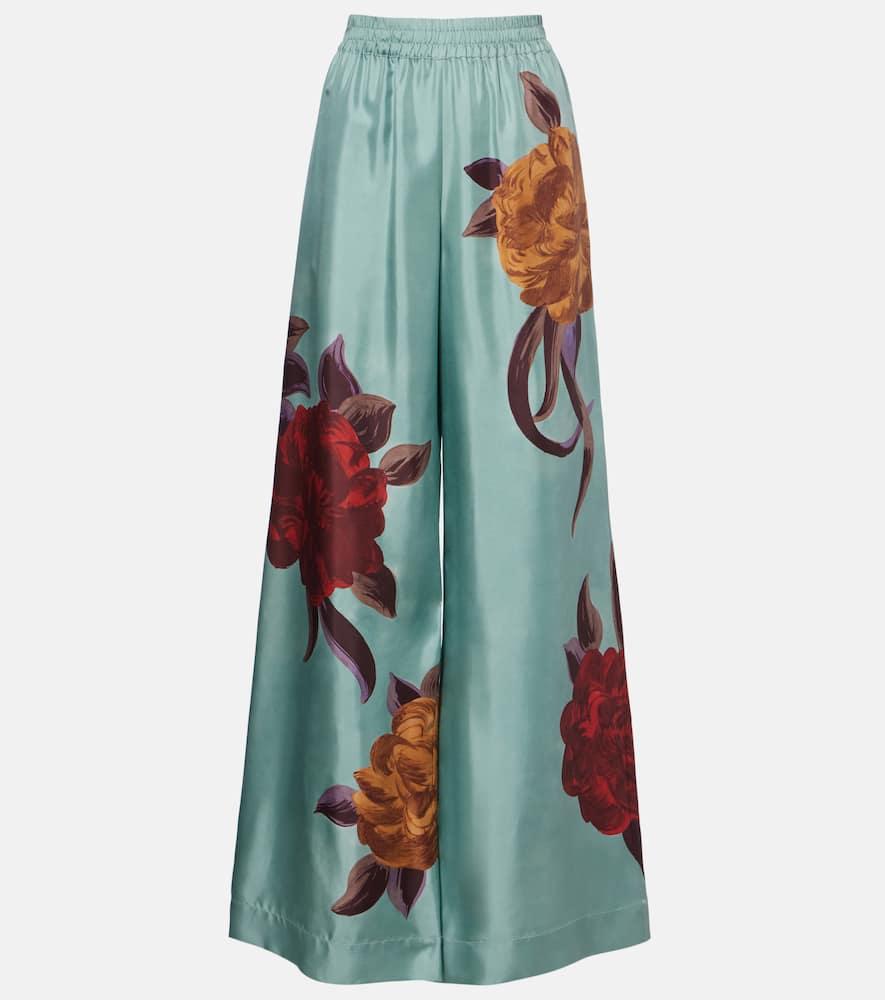 la doublej floral silk palazzo pants