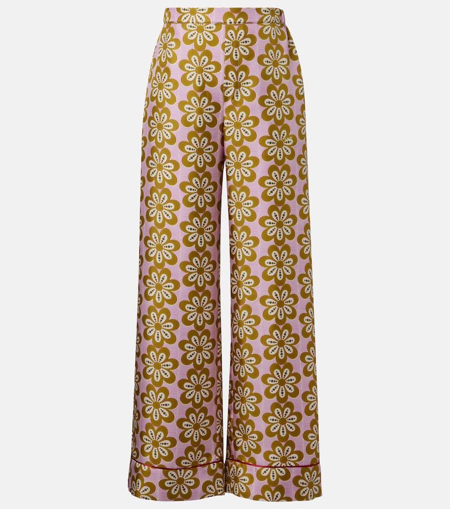 la doublej floral silk twill pajama pants