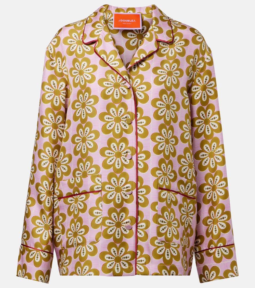 la doublej floral silk twill pajama shirt
