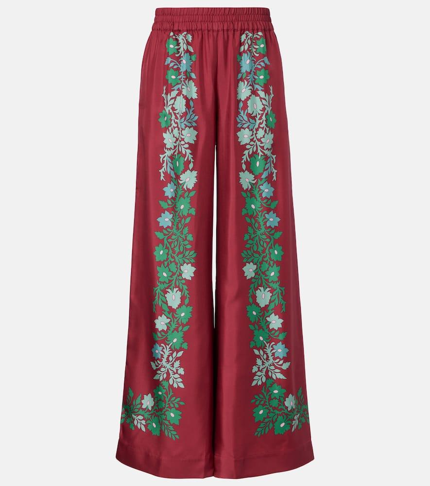 la doublej floral silk twill palazzo pants