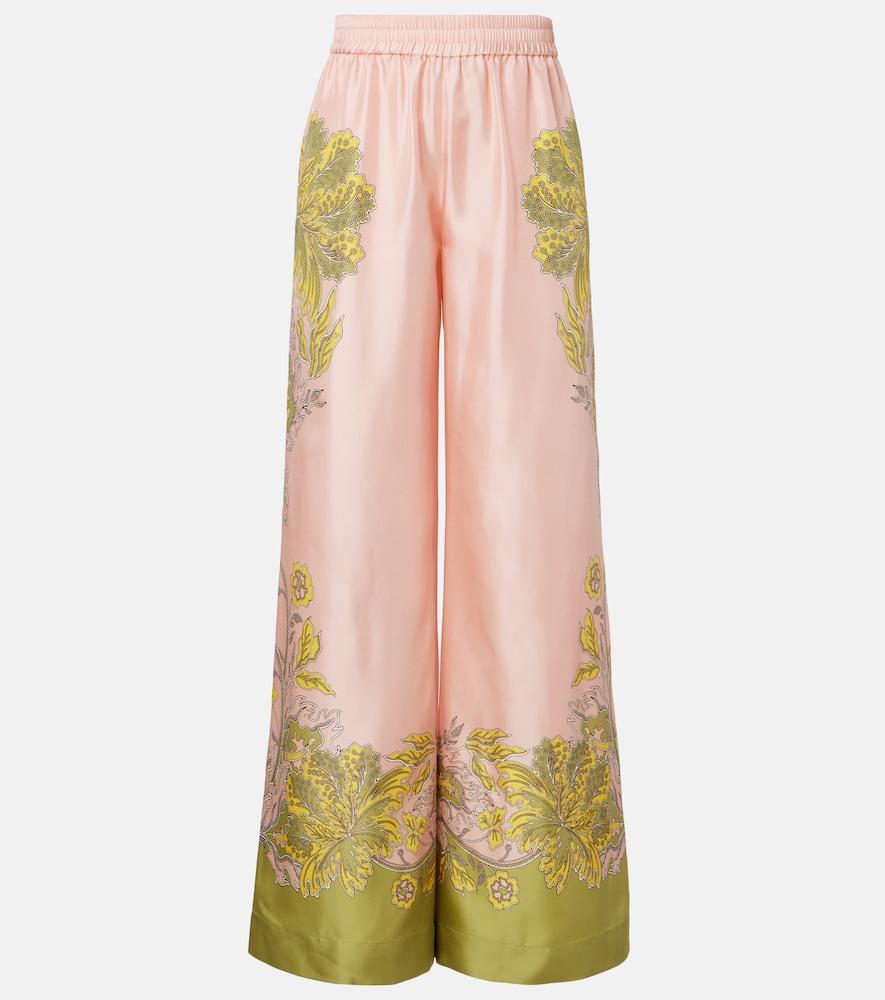 la doublej floral silk twill palazzo pants