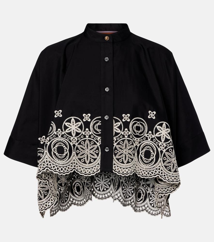 la doublej foulard embroidered cropped cotton shirt