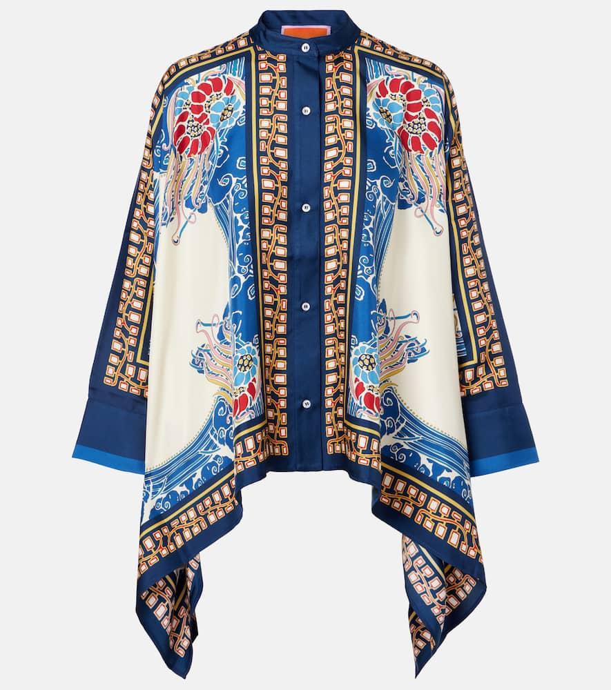 la doublej foulard printed silk twill shirt