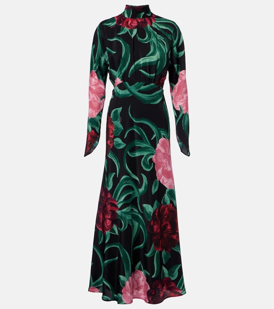 la doublej gilda floral silk midi dress