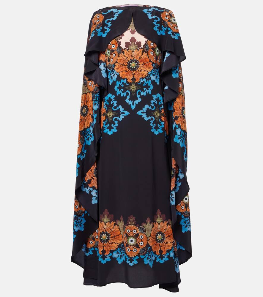 la doublej magic caped floral silk midi dress