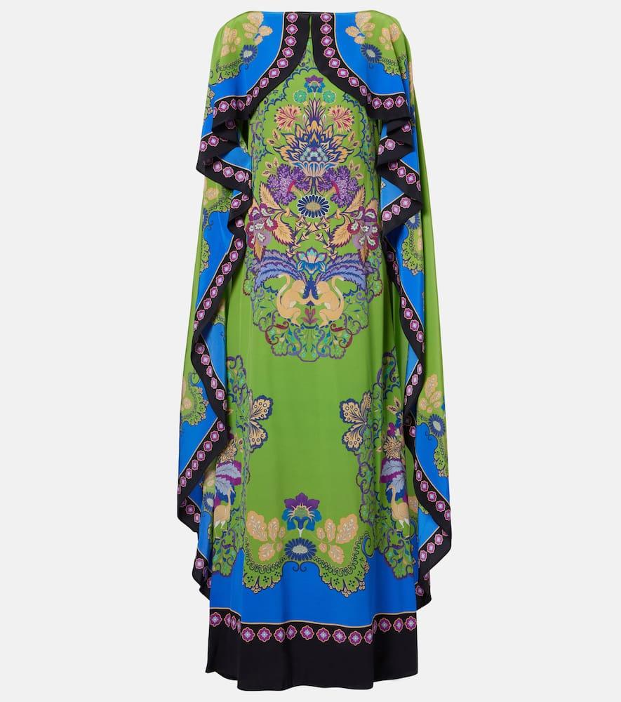 la doublej magic printed caped silk maxi dress