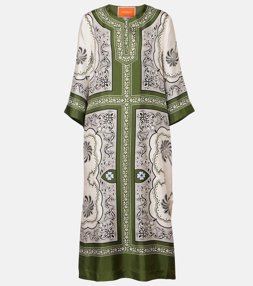 la doublej mirage placée printed silk twill kaftan
