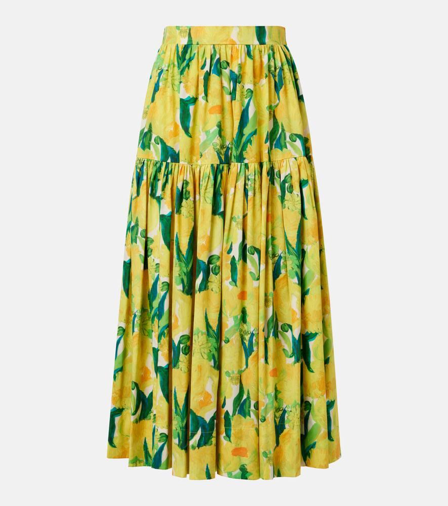 la doublej oscar printed cotton poplin midi skirt