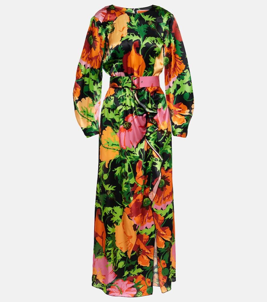 la doublej penny floral satin maxi dress