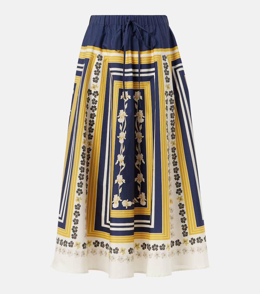 la doublej printed cotton poplin midi skirt