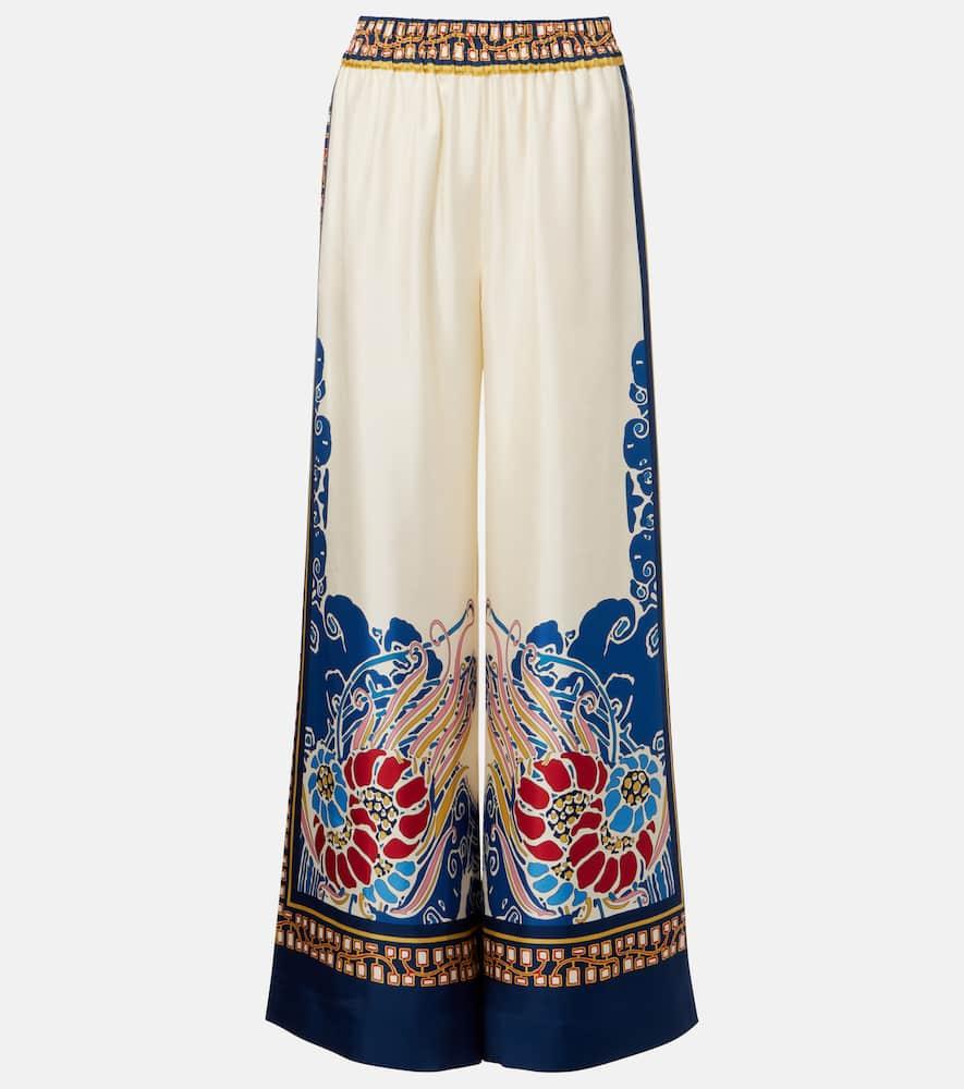 la doublej printed silk palazzo pants