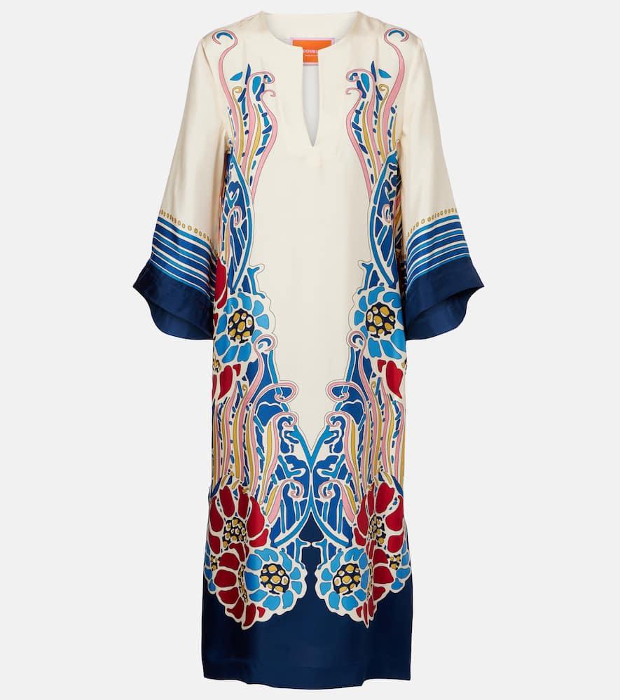 la doublej printed silk satin kaftan