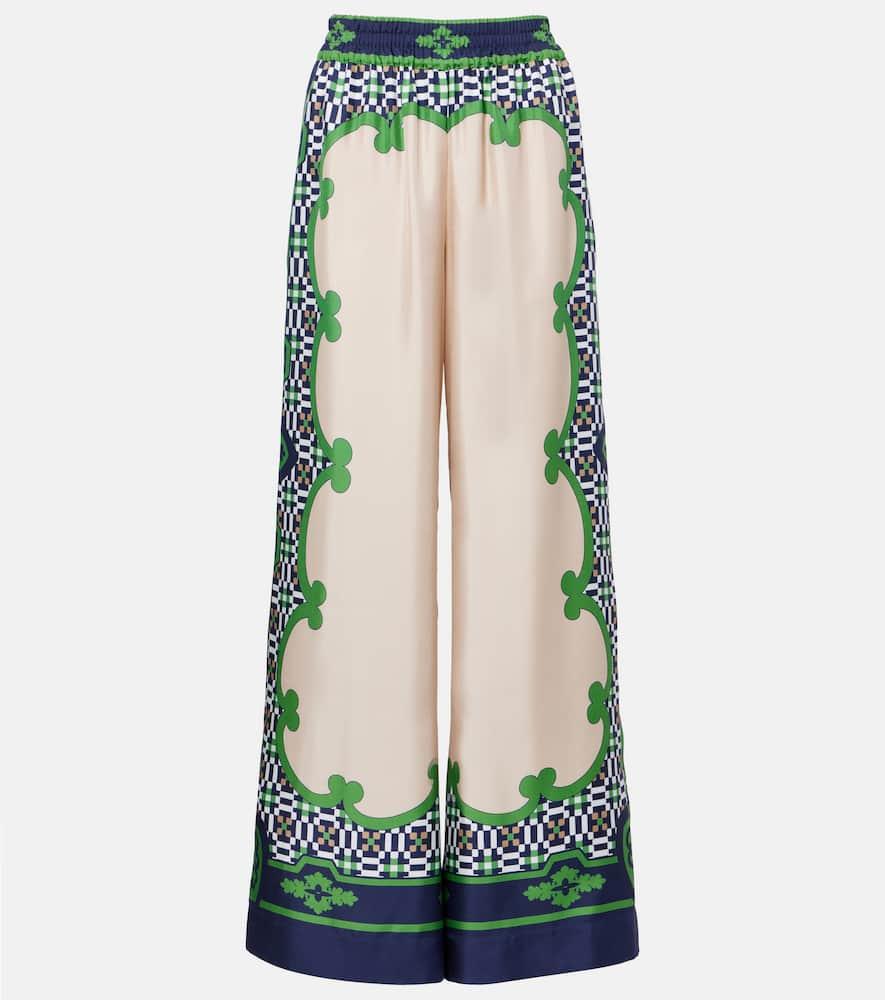 la doublej printed silk twill palazzo pants