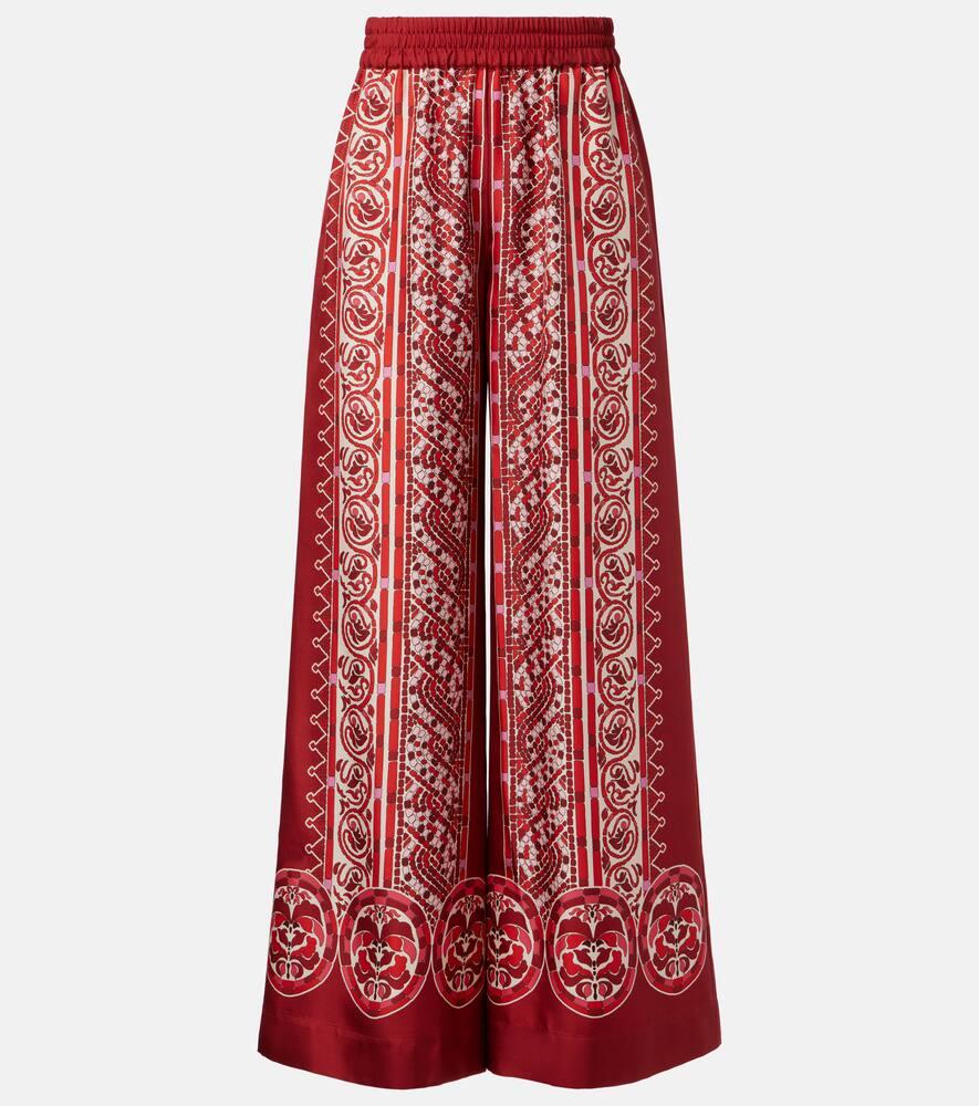 la doublej printed silk twill palazzo pants
