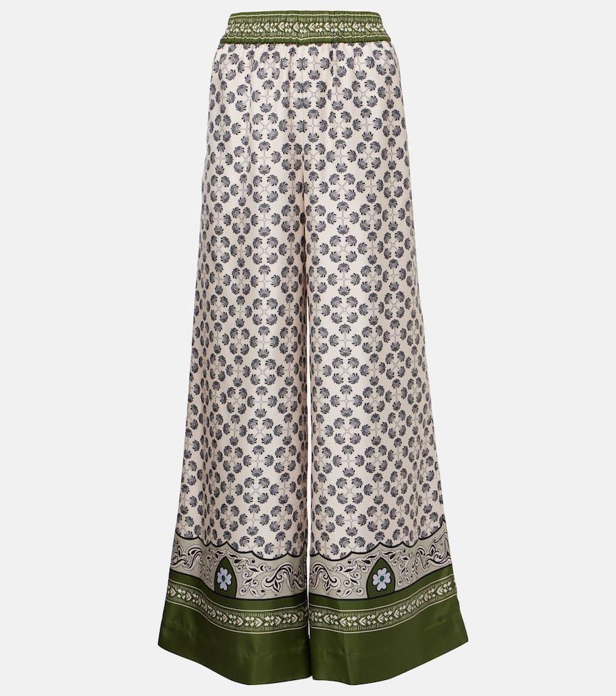 la doublej printed silk twill palazzo pants