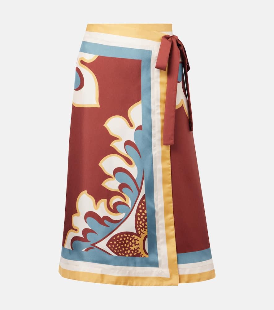 la doublej printed silk wrap skirt