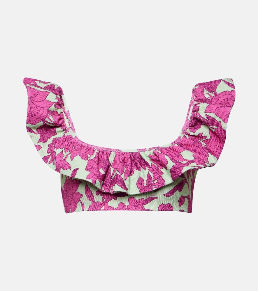 la doublej ruffled floral bikini top