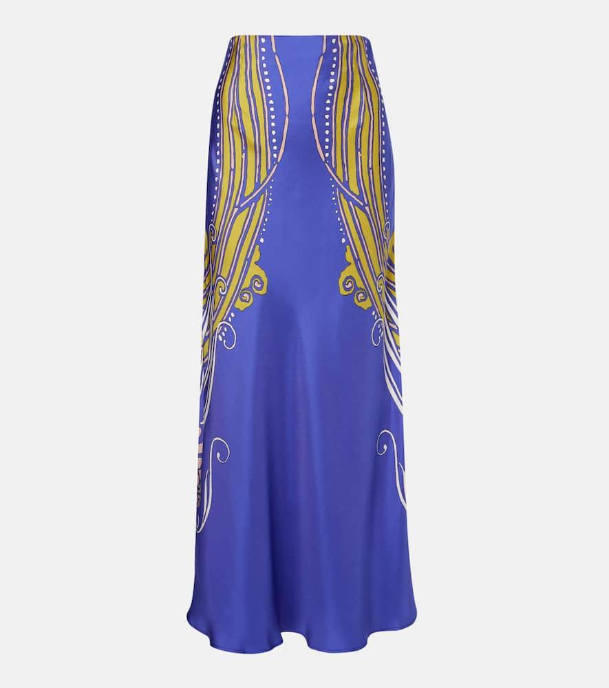 la doublej sleek printed silk satin maxi skirt