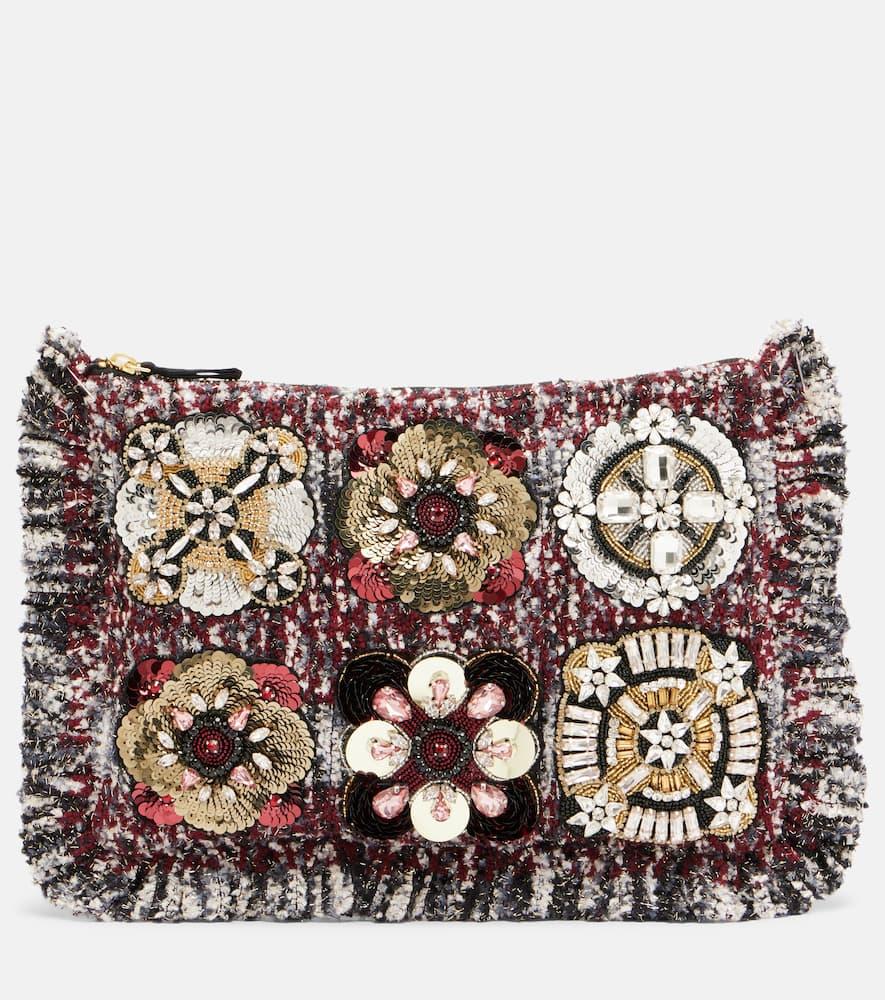 la doublej small embroidered jacquard pouch