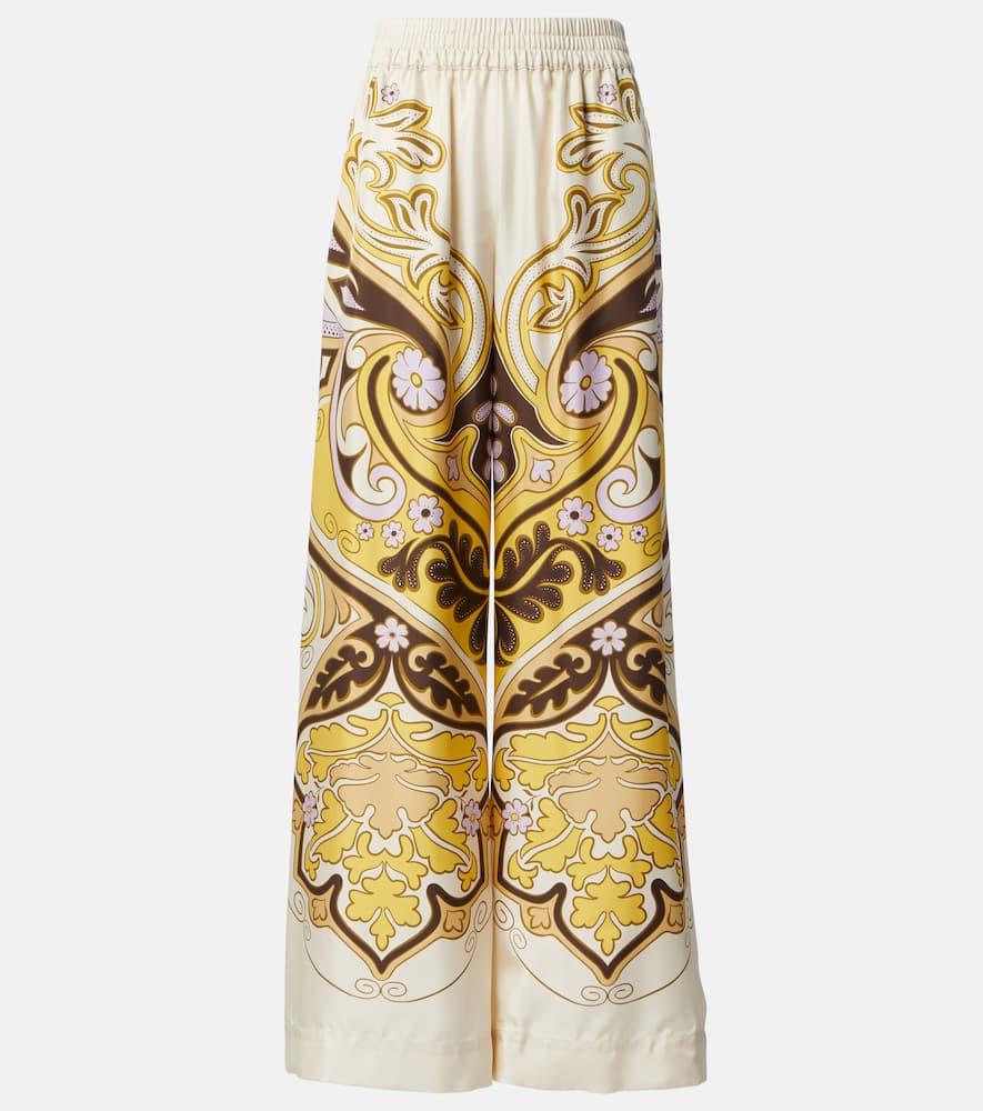 la doublej spells placée printed silk twill palazzo pants