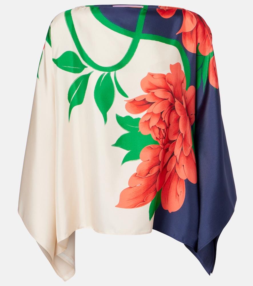 la doublej square floral silk twill top