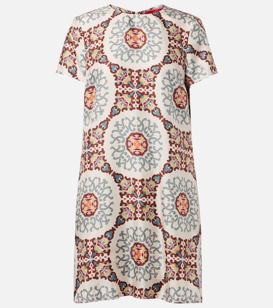 la doublej swing printed silk satin minidress