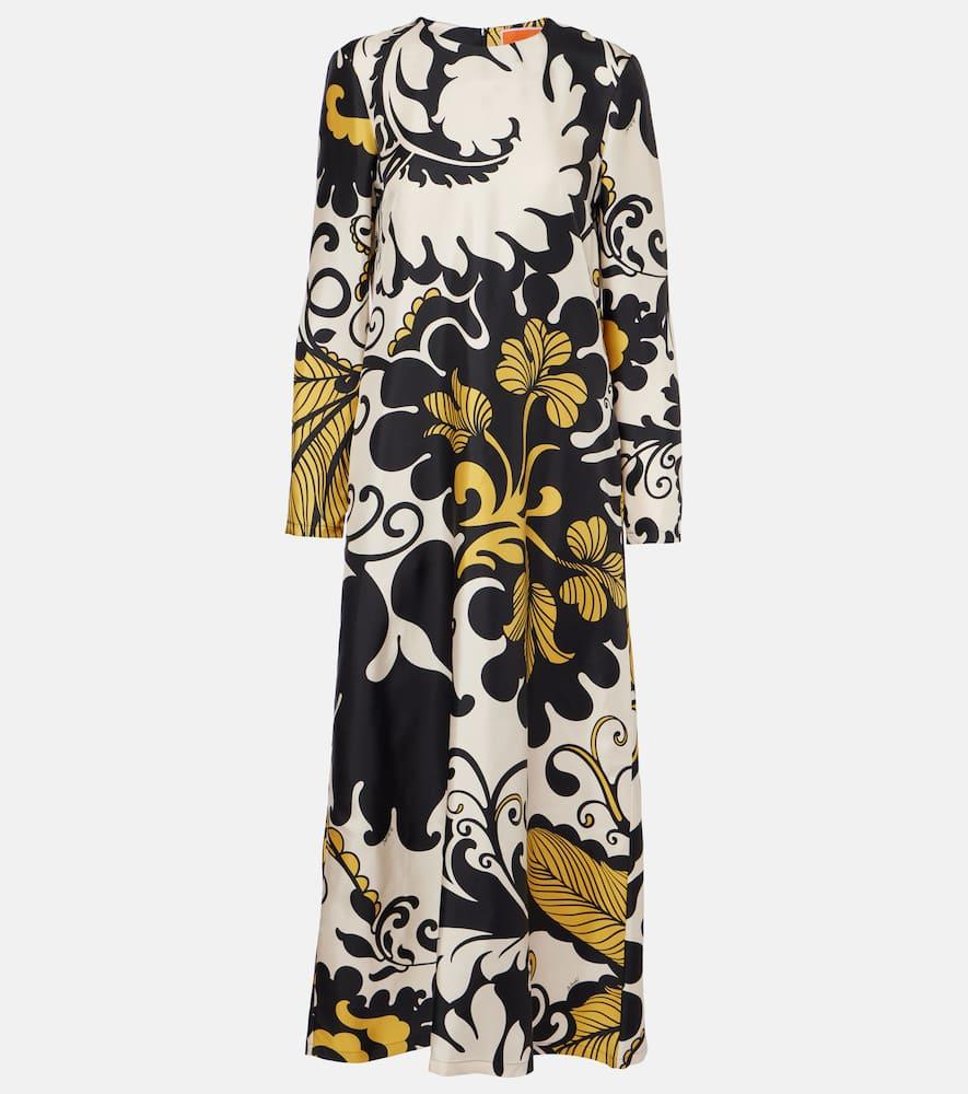 la doublej swing printed silk twill midi dress