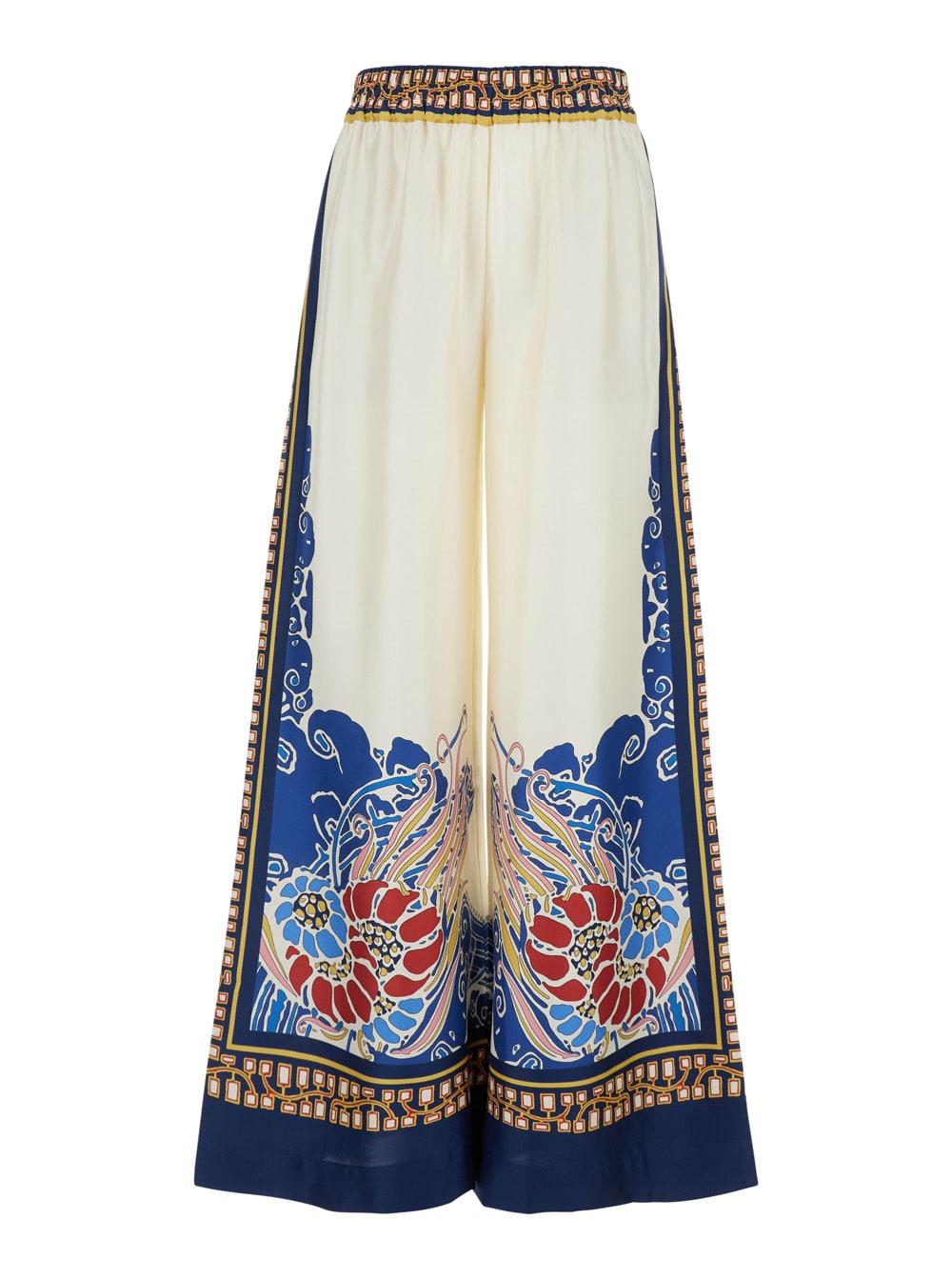 la doublej wide-leg palazzo pants with all-over multicolor silk print for women