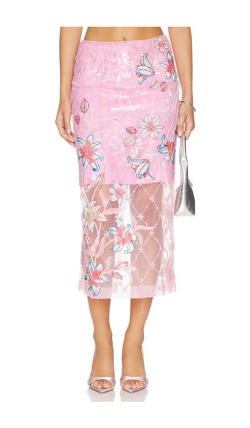 la fuori inked lily embroidered skirt in pink.