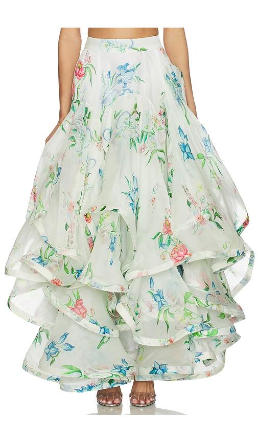 la fuori petal cascade flounce skirt in white,blue.