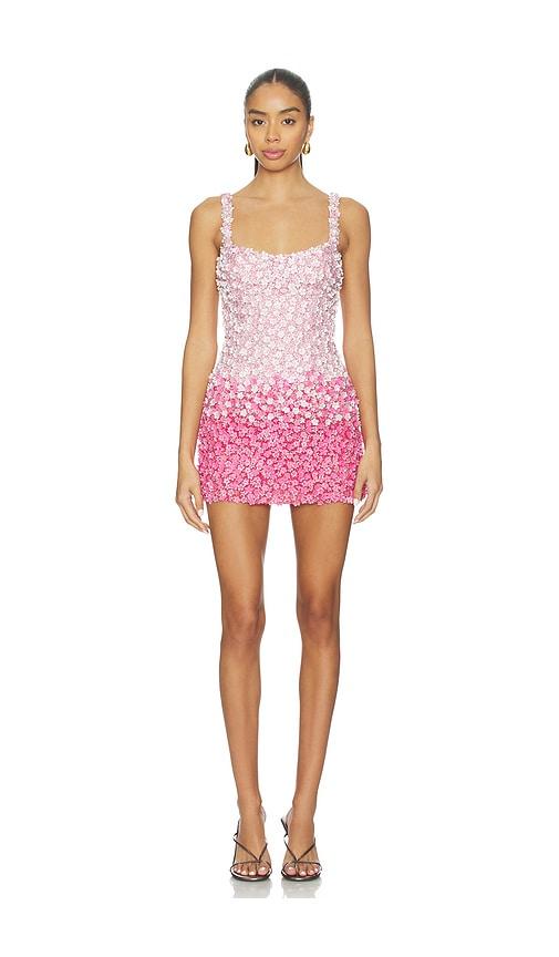 la fuori pink petal ombre embroidered dress in pink.