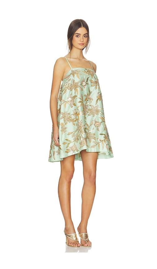 la fuori touched by gold embroidered mini dress in mint.