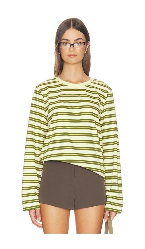 la ligne striped long sleeve boyfriend tee in lemon,army.