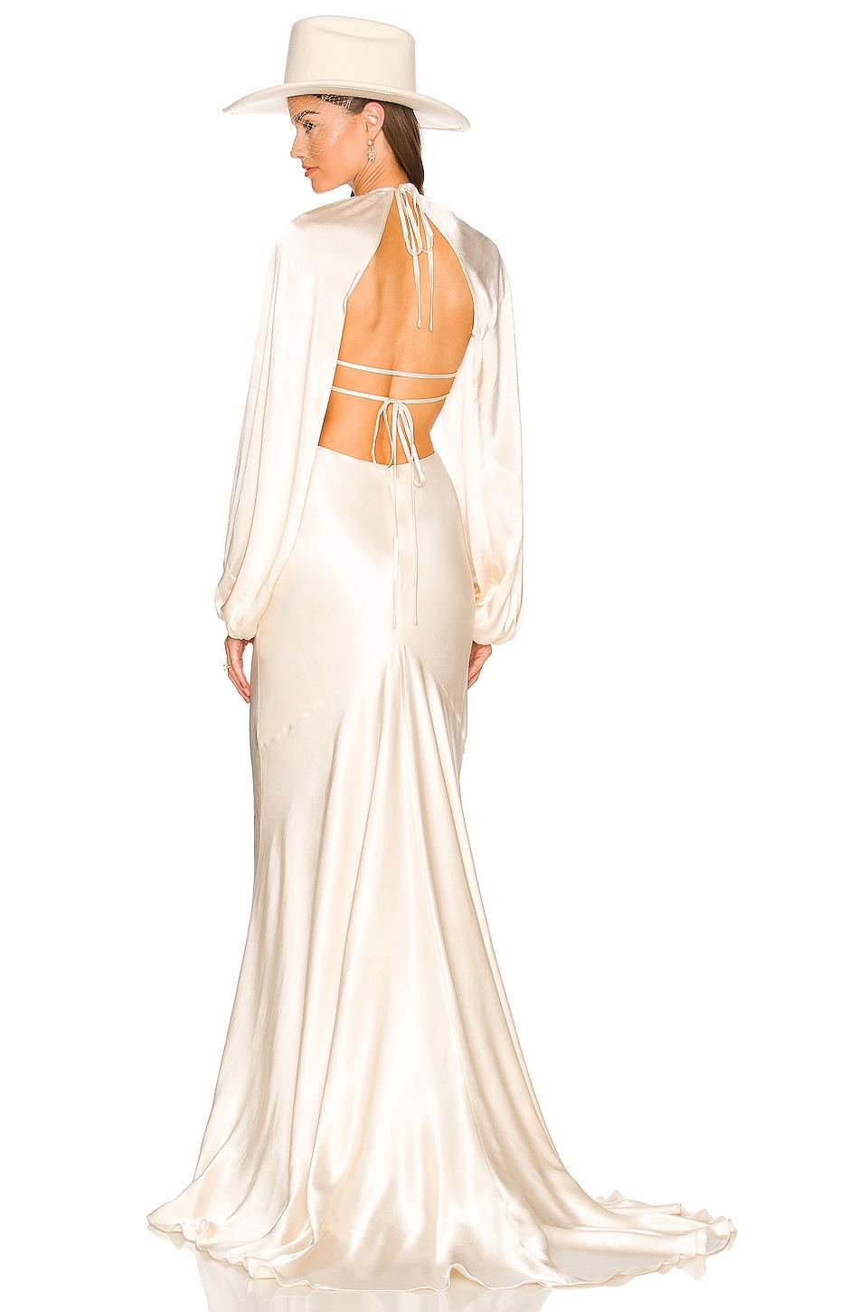 la lune balloon sleeve open back maxi dress