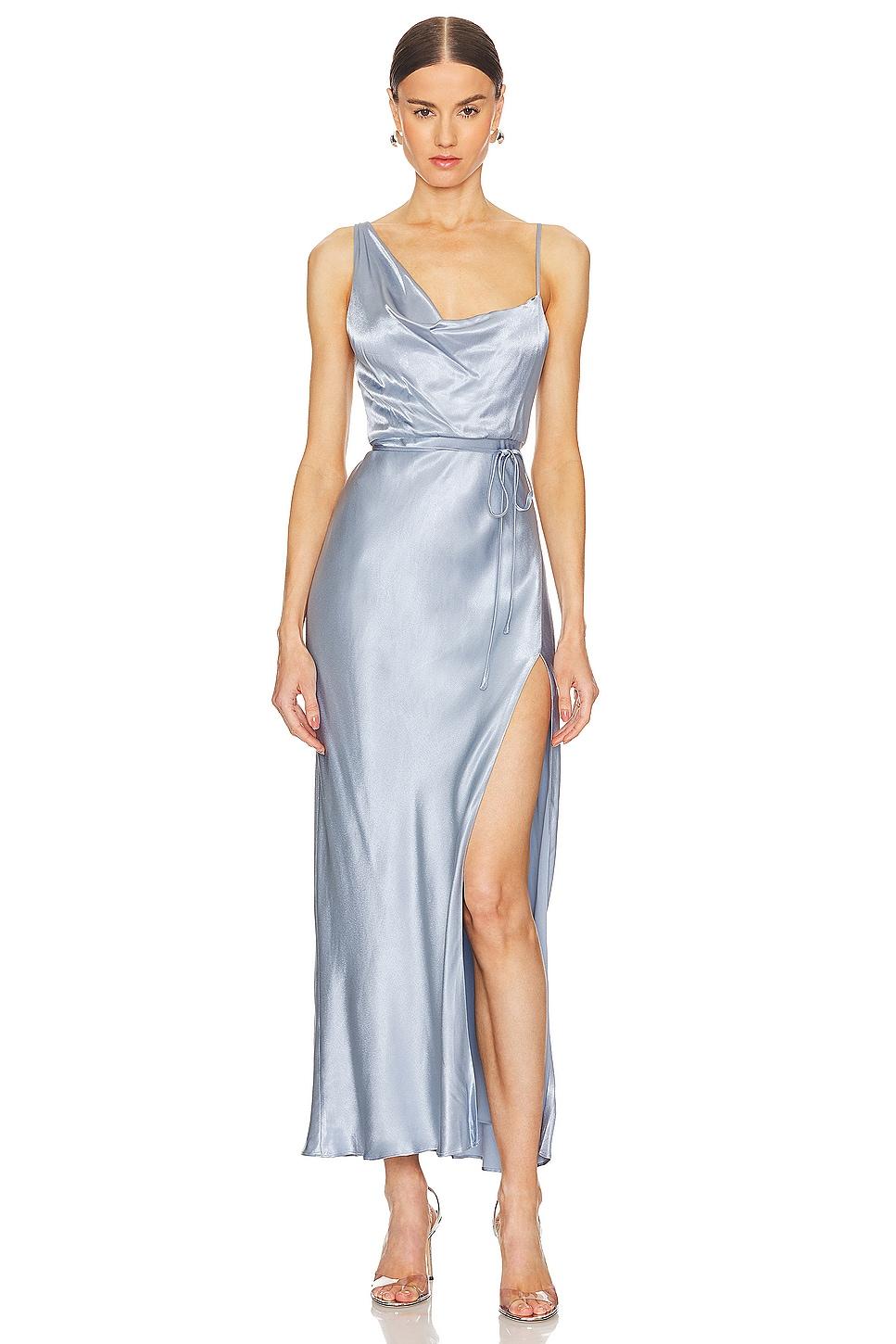 la lune draped side split midi dress