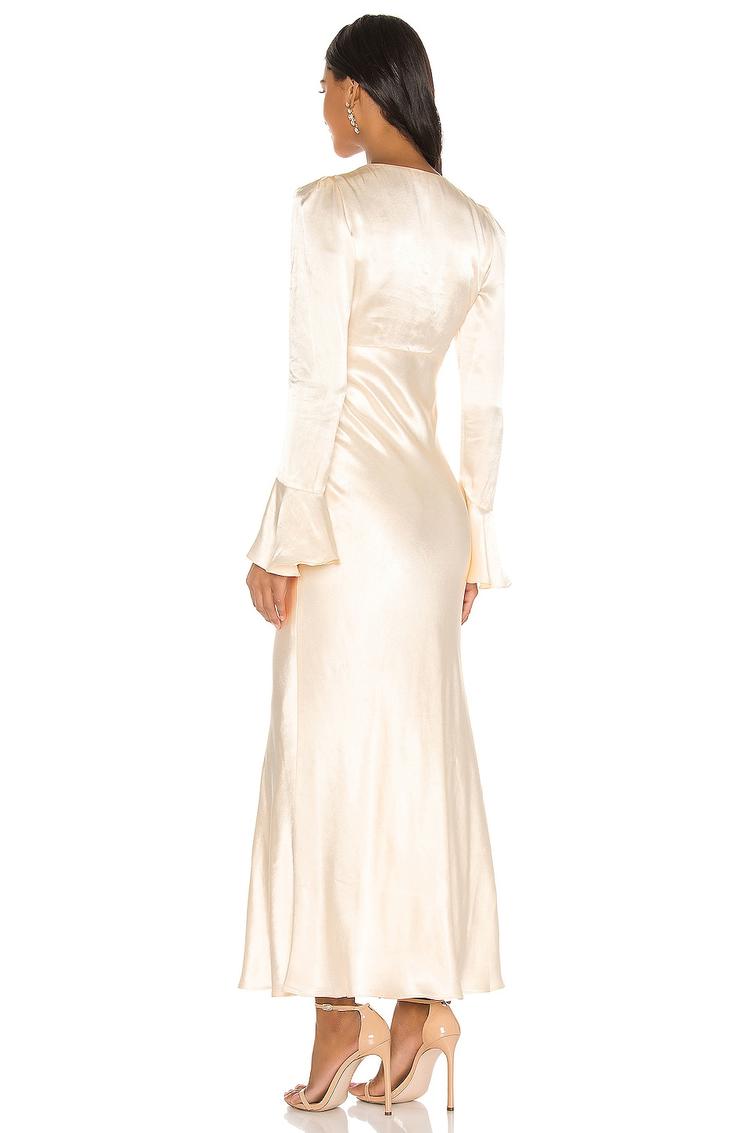 la lune frill cuff bias midi dress