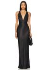 la lune plunged cross back maxi dress