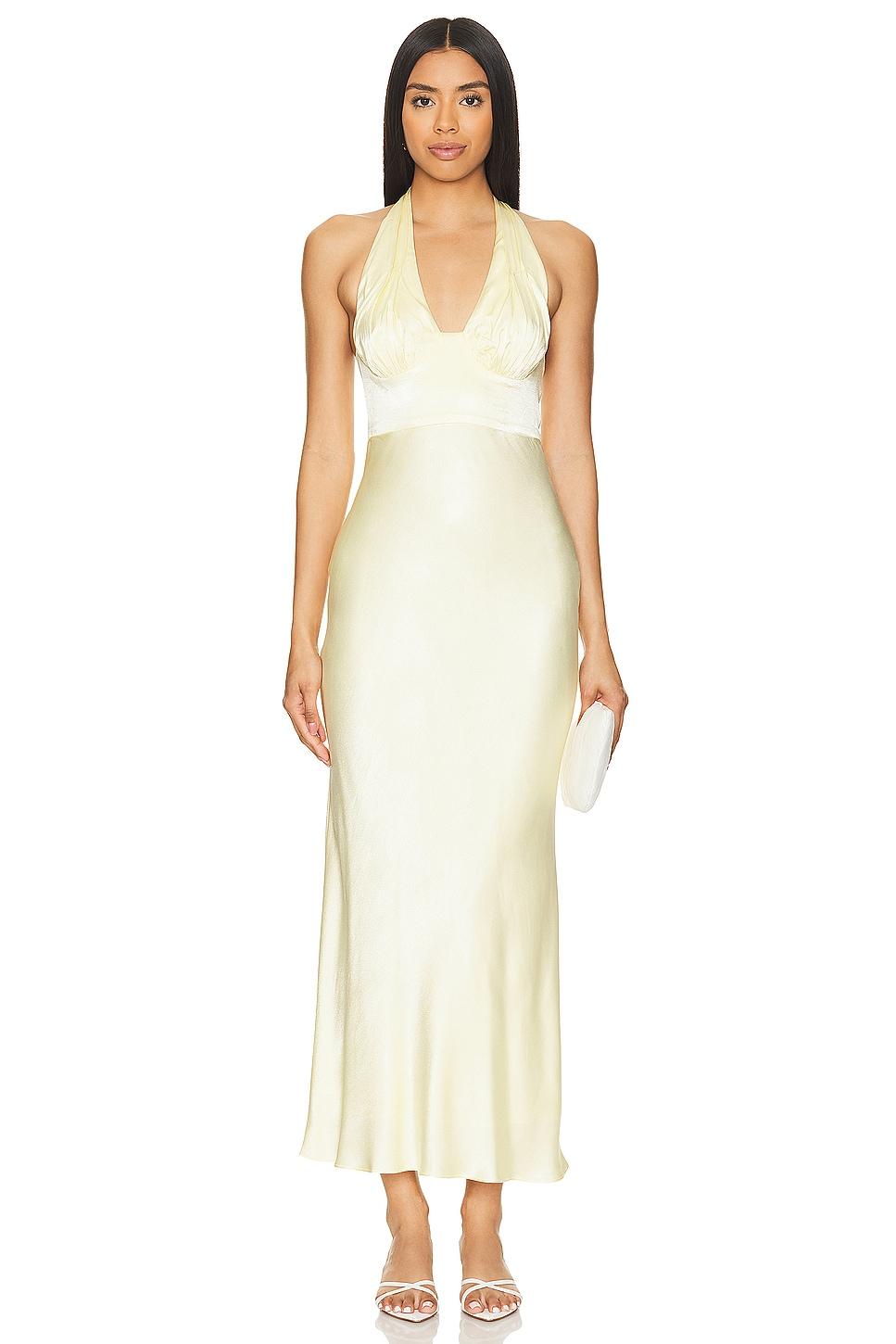 la lune plunged halter midi dress