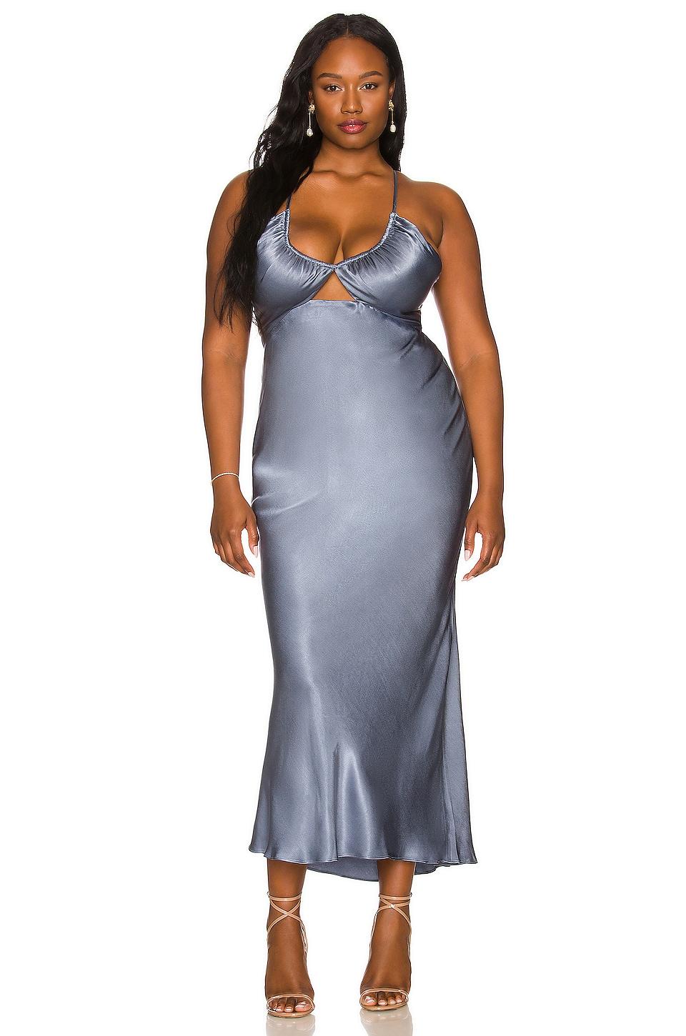 la lune ruched bodice midi dress