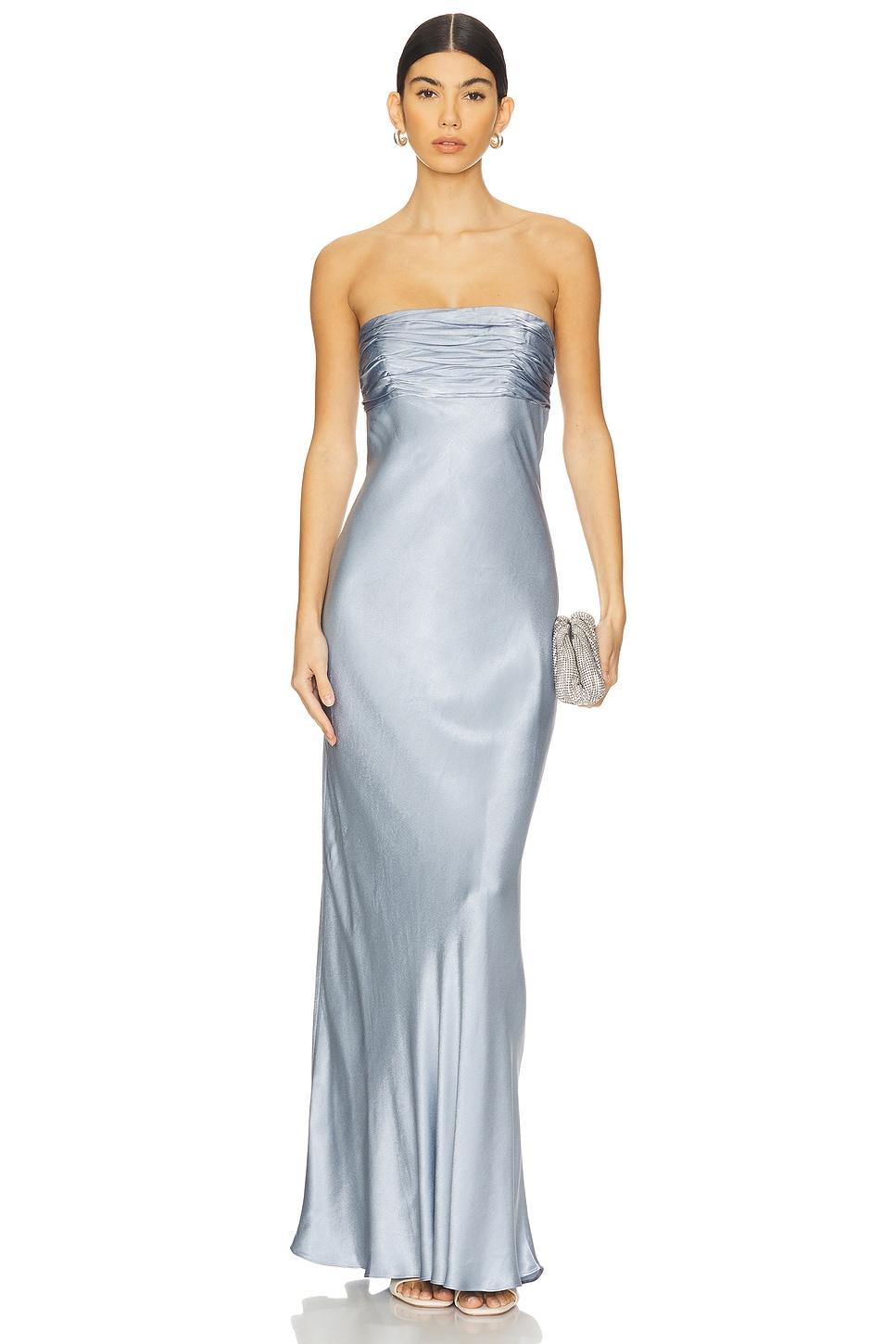 la lune strapless ruched bodice maxi dress