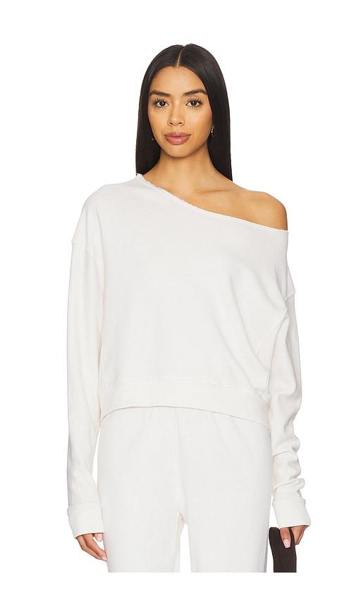la made maggie off shoulder pullover in ivory.