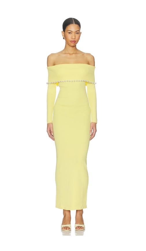 la porte anya foldover dress in yellow.