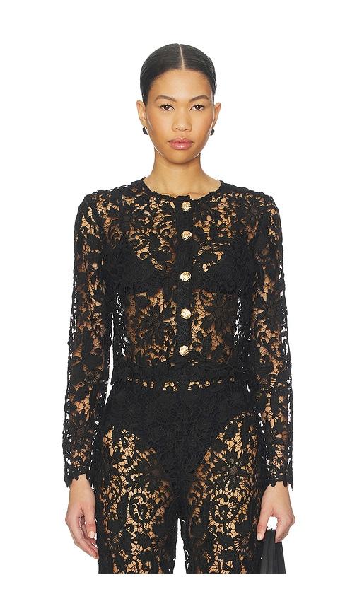 la porte coco lace cardigan in black.